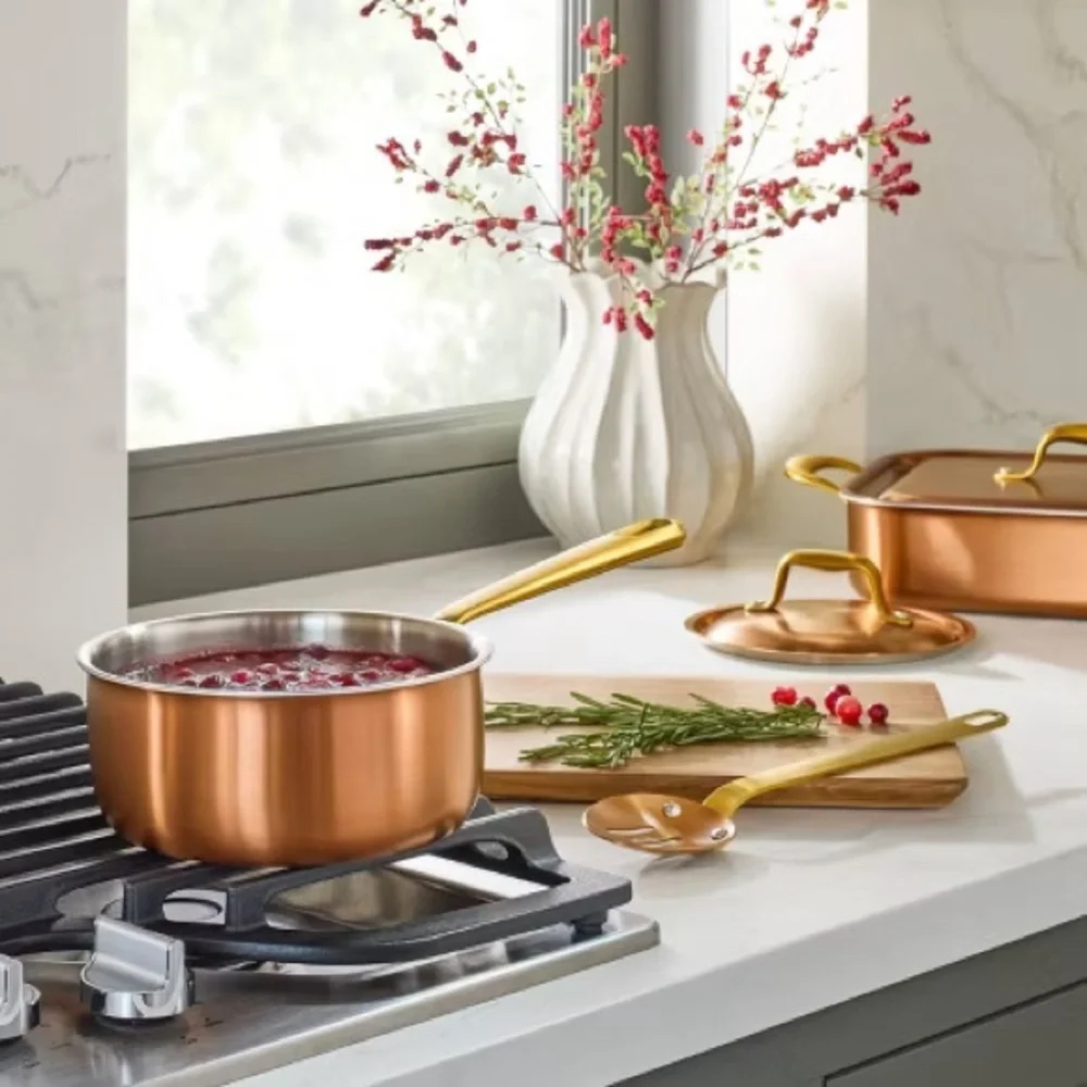 HEARTH & HAND NWT 2pc 7” stainless steel sauce pan -copper -2.1qt
